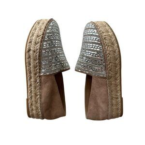 Steve Madden Rhinestone Sandals Platform Suede Espadrilles Beige Slip On Size 8